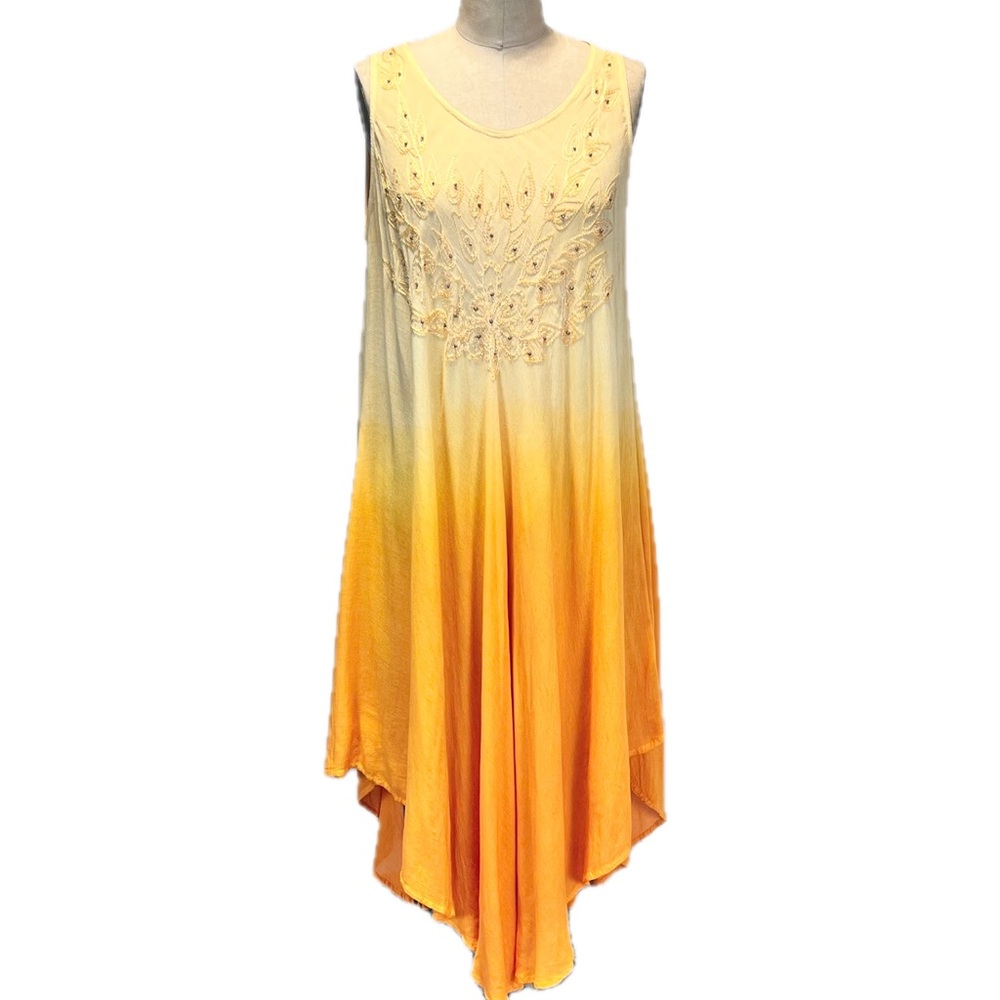 VINTAGE sunset fade lounge dress beach cover‎ up nightgown embroidered 90s y2k